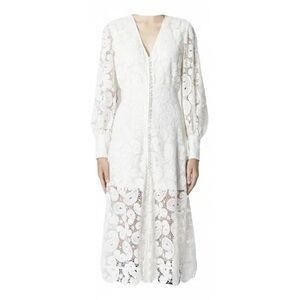 KOOPLES ECRU LONG-SLEEVED LACE DRESS